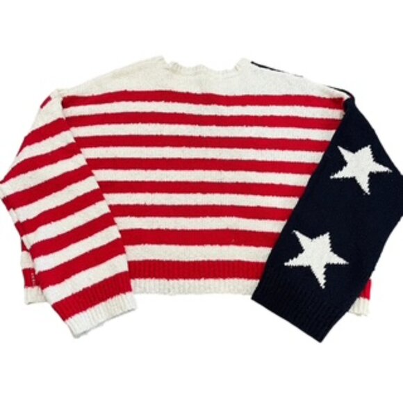 NEW Moon & Madison Flag Sweater Women’s Sz Large Cropped Long Sleeve Cotton NWT - Picture 3 of 9